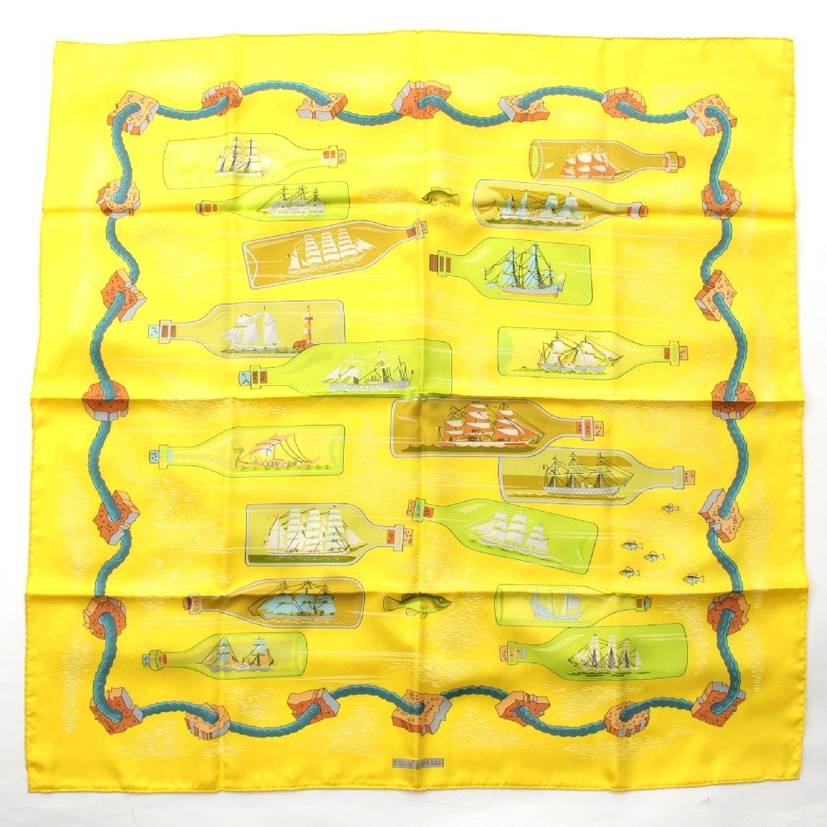 エルメス カレ90 シルク Bouteilles a la Mer ボトルシップ