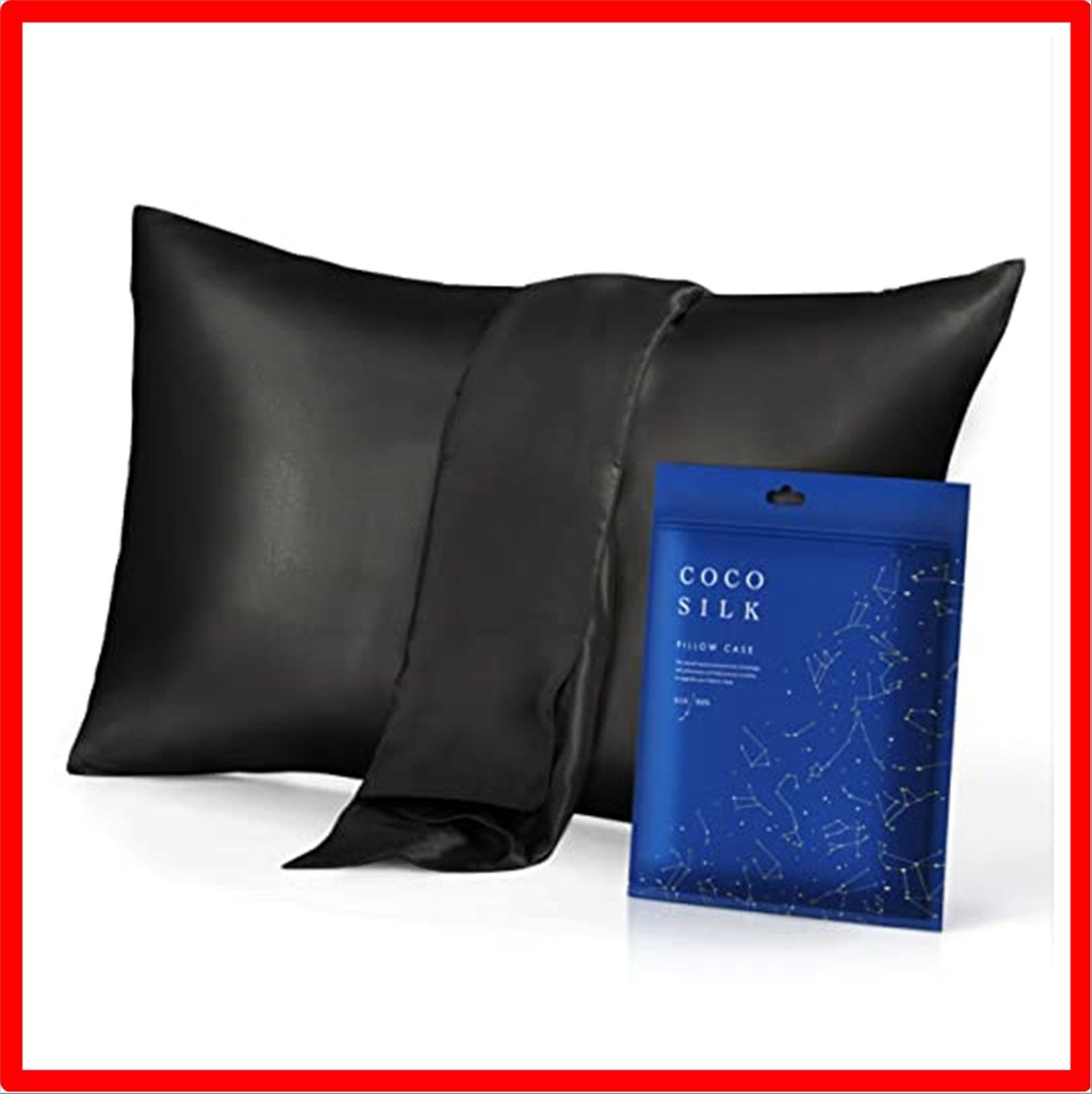 【匿名配送】 50×70cm_ブラック [COCOSILK] シルク 枕カバー 両面 ファスナー50×70 シルク 100％ 19匁 6Aランク OEKO認証済