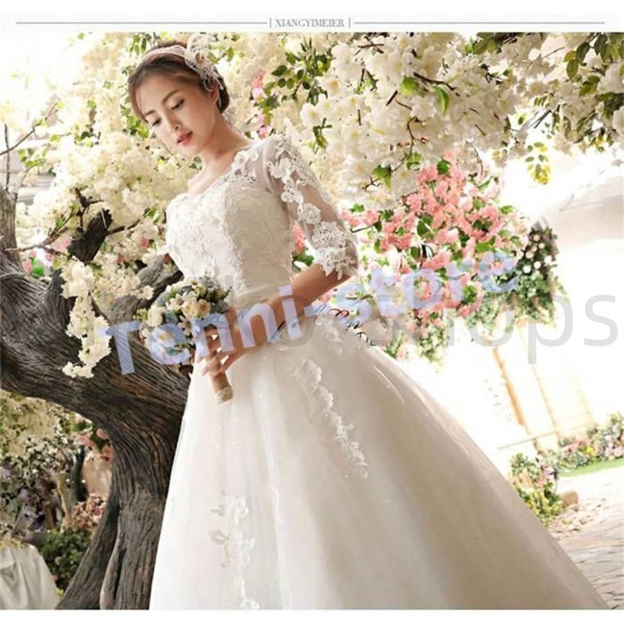 パーティードレス 結婚式 袖あり ドレス ミニ丈 ウェディングドレス リボン aライン 着痩せ 大人 お呼ばれ 花嫁 食事会 二次会 披露宴 卒業式