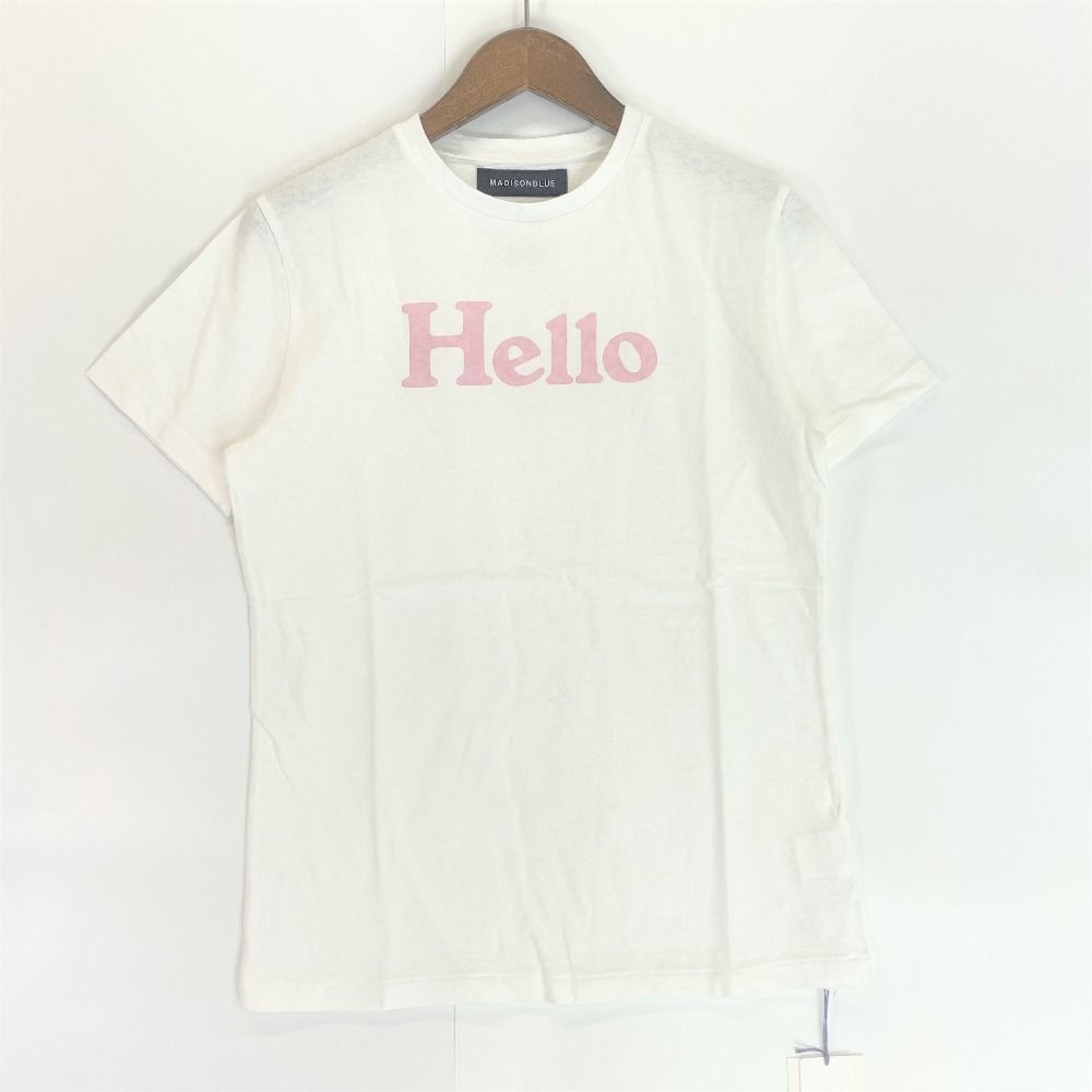 MADISONBLUE マディソンブルーHELLOクルーネックコットンTシャツ-