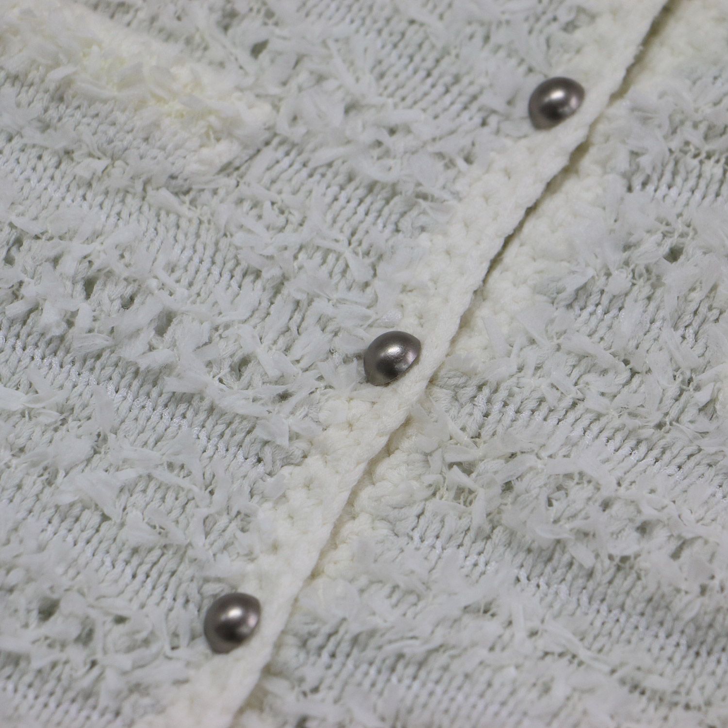 レア FOXEY フォクシー カーディガン ホワイト 白 サイズ 38 S ツイード ニット カーディガン ジャケット ショート丈 クルーネック 長袖 コットン トップス セーター 羽織り レディース 明白な