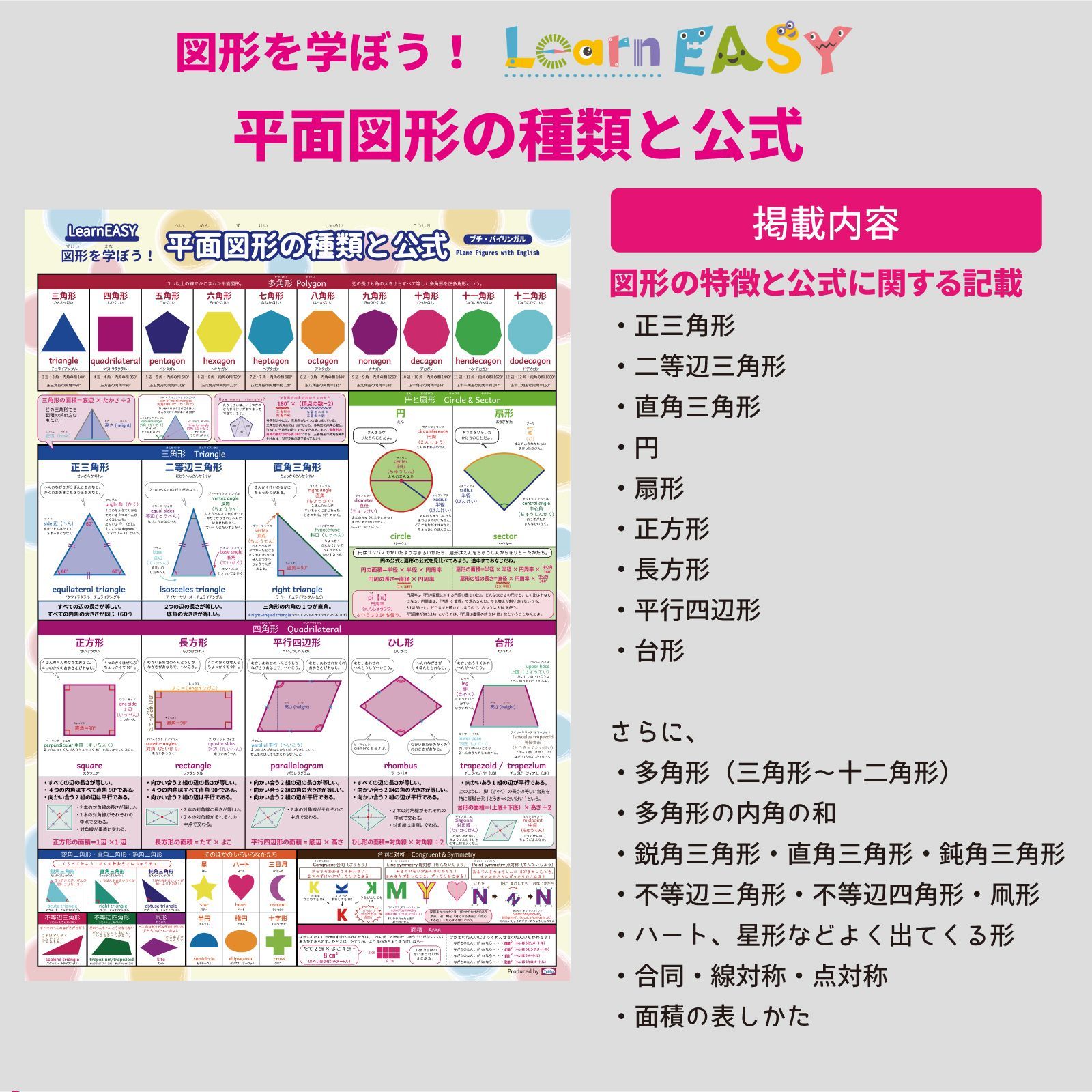 LearnEASY 小学生 1枚でわかる 算数ポスター 5枚セット 割合 分数の計算 平面図形 立体図形 大きい数 中学受験 プチバイリンガル -  メルカリ