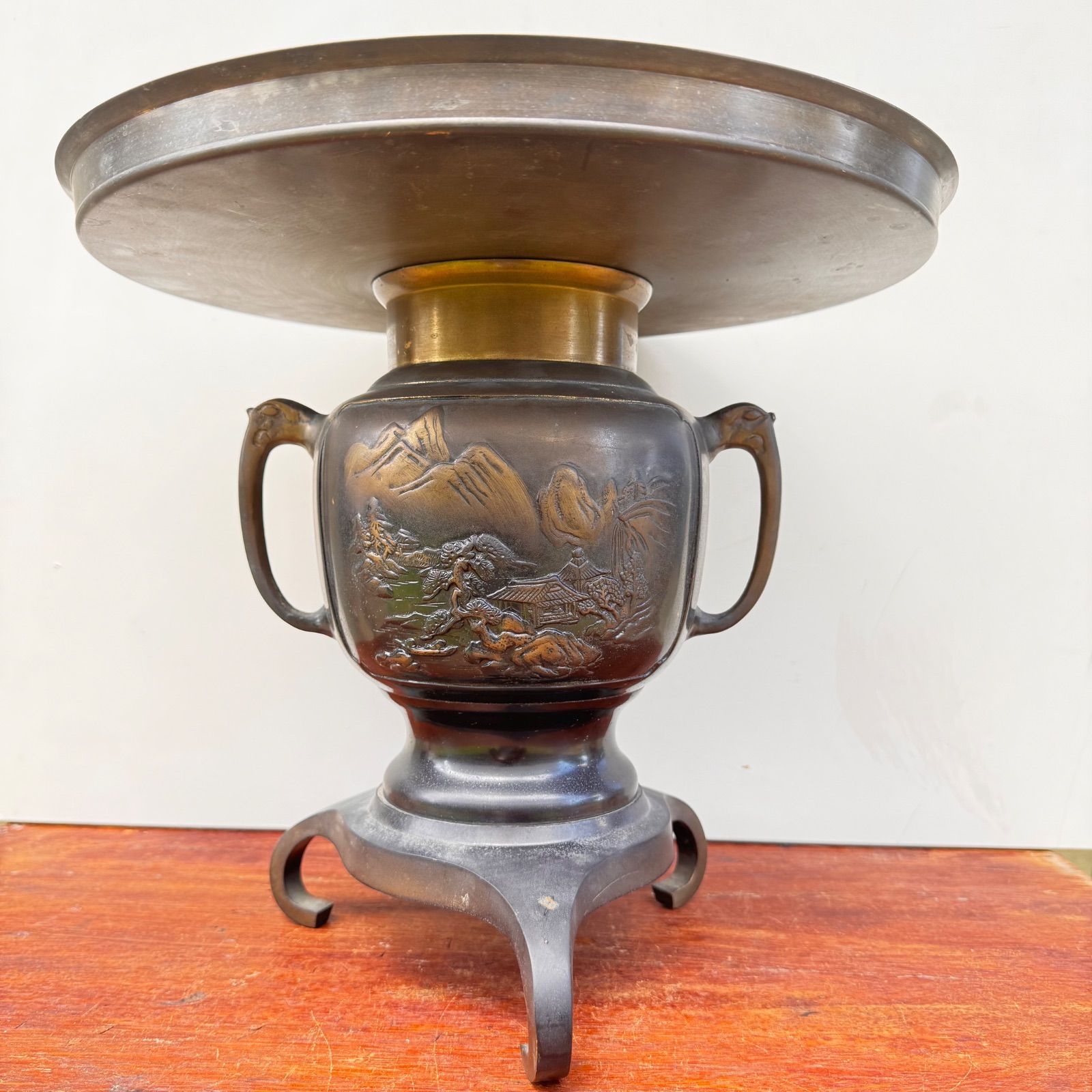 薄端 花器 フラワーベース 華道具 三足 銅製 古道具 骨董品 ビンテージ 