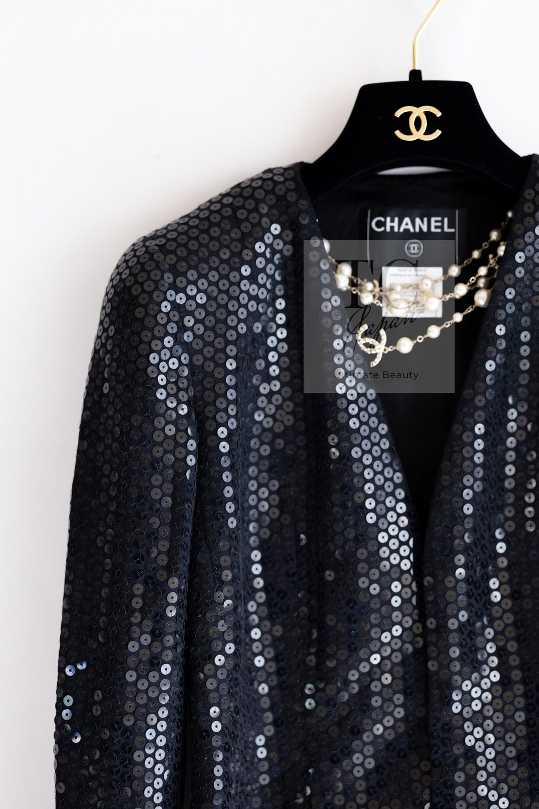 シャネル ジャケット CHANEL ブラック 黒 スパンコール グリッター