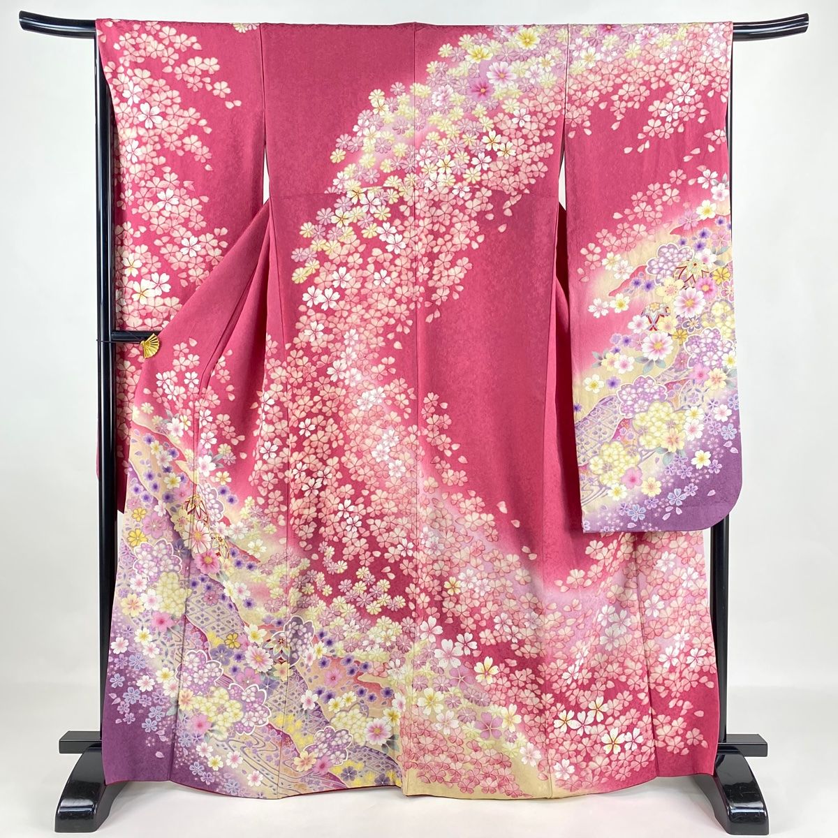 振袖 身丈164.5cm 裄丈67cm M 袷 花 鞠 金糸 銀通し ピンク 正絹