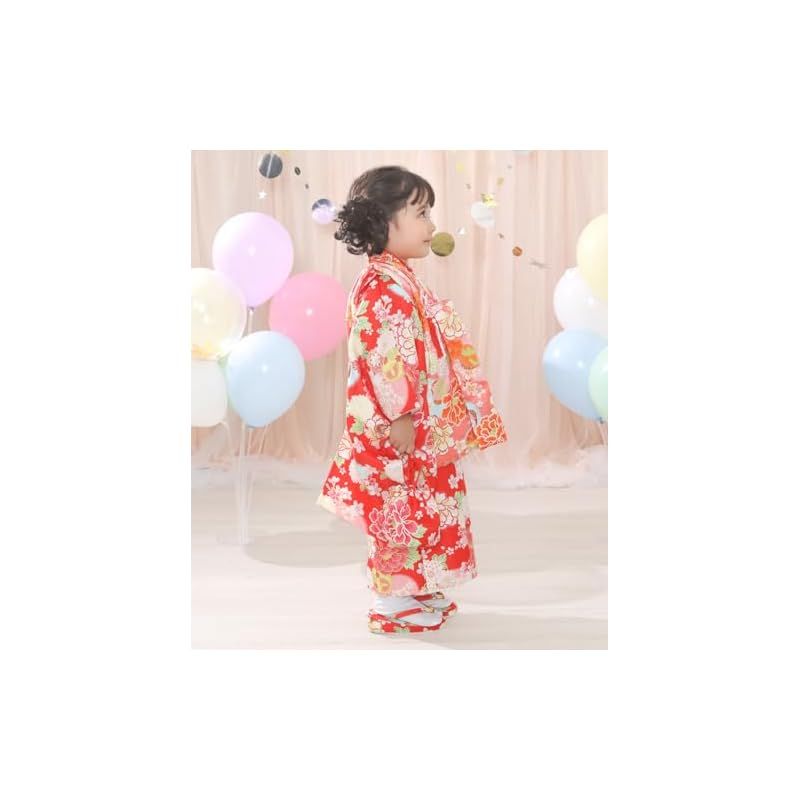 KYOETSU キョウエツ 着物セット 七五三用 3歳用 被布セット 華やかA 9点セット 柄被布 柄着物 伊達衿 長襦袢 髪飾り 巾着 草履 腰紐 足袋 ガールズ 9.花華絢爛 0