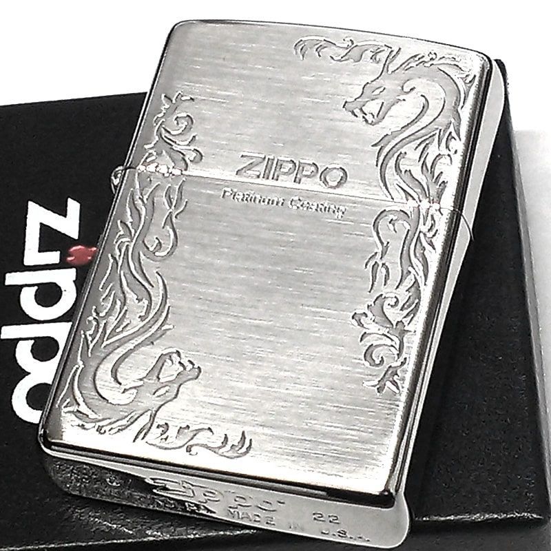 ZIPPO ライター プラチナドラゴン ジッポ シルバーサテン エッチング