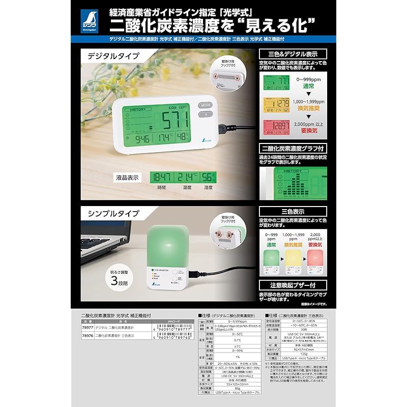 【在庫処分】シンワ測定(Shinwa Sokutei) デジタル二酸化炭素濃度計 在庫処分】シンワ測定(Shinwa Sokutei) デジタル二酸化炭素濃度計