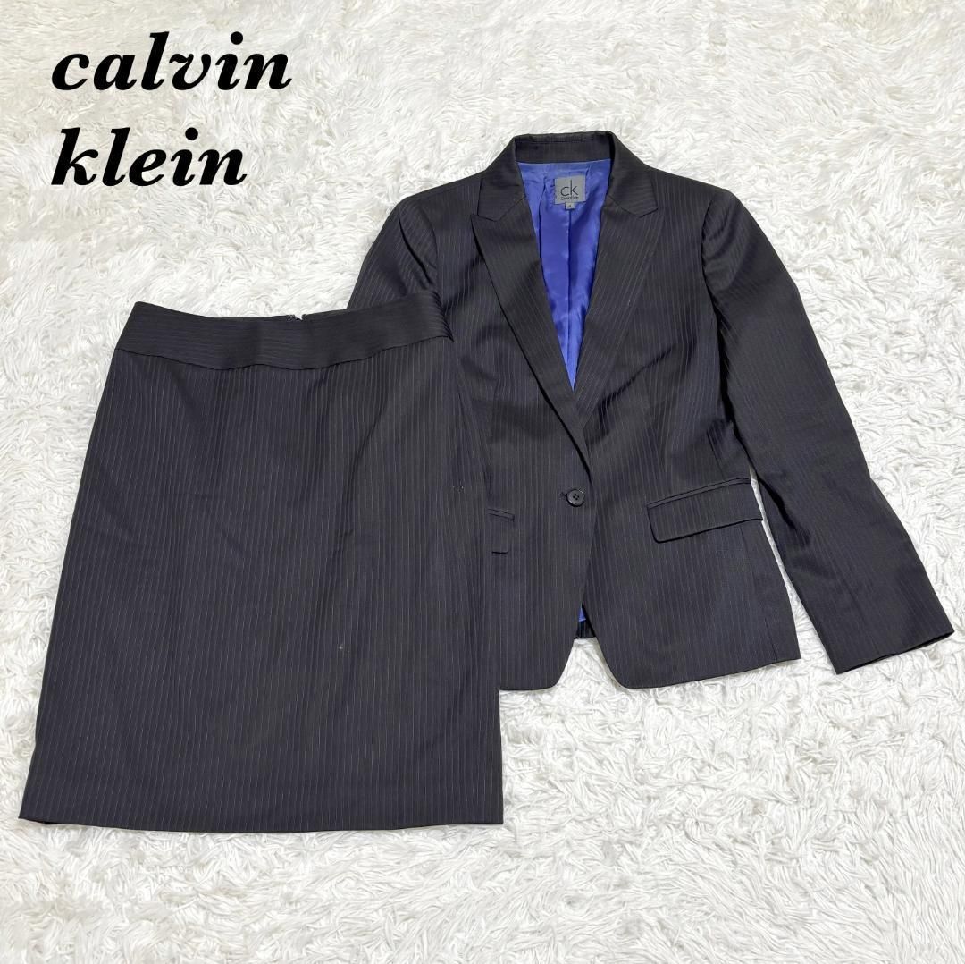 Calvin Klein スカートスーツセットアップ ブラック ストライプ