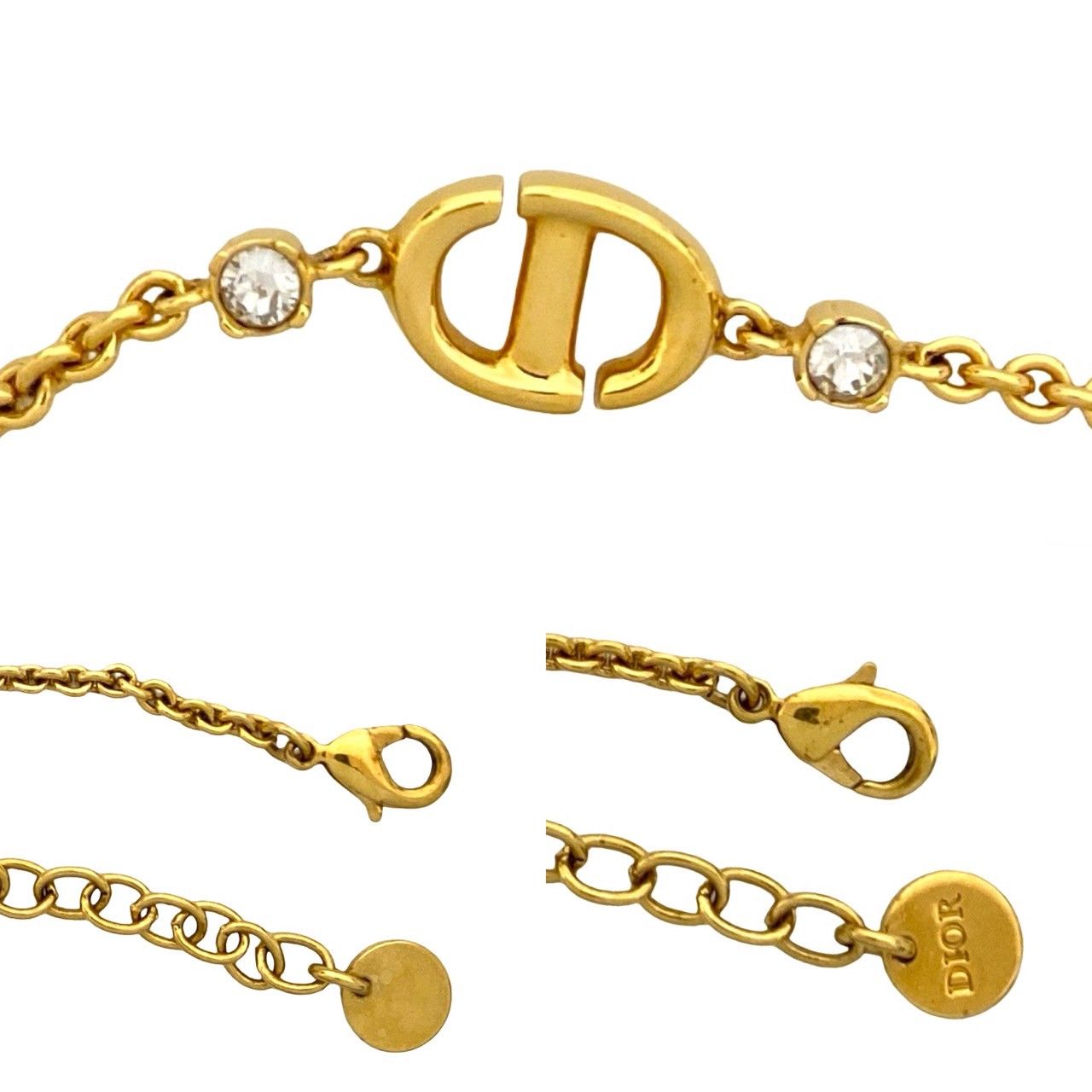 Christian Dior ディオール CD ロゴ ビジュー モチーフ GP チェーン ブレスレット バングル ゴールド 20944