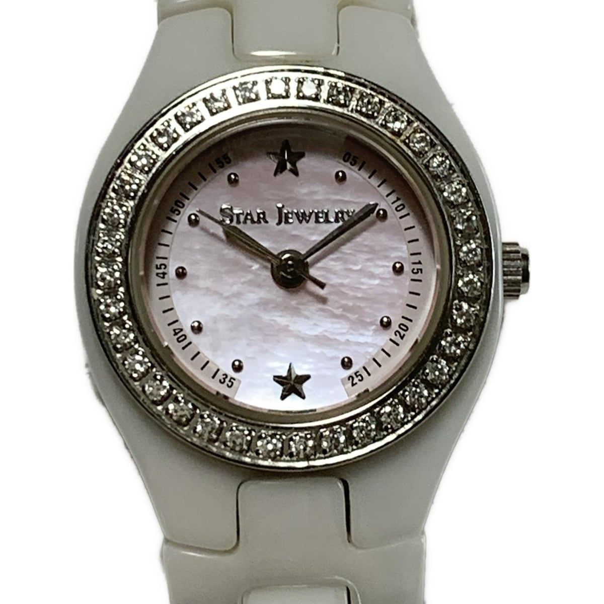STAR JEWELRY スタージュエリー 腕時計 - レディース ラインストーンベゼル ピンクシェル