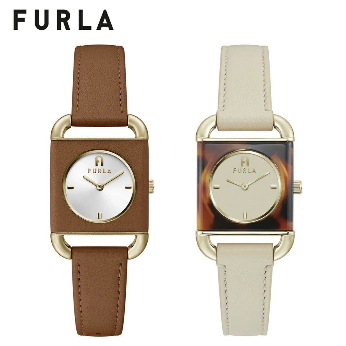 FURLA フルラ ARCO SQUARE アルコスクエア レディース 腕時計 アナログ レザーベルト ビジネスウォッチ ファッションウォッチ ブラウン アイボリー ゴールド ベッコウ べっ甲 鼈甲 四角 スクエア ゴールド レディースウォッチ 女性用 時計