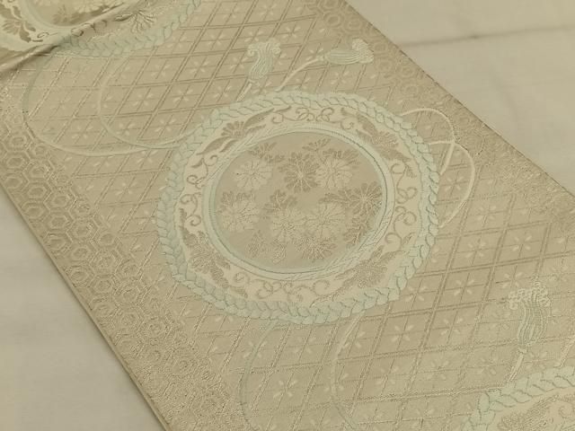 平和屋着物◎六通柄袋帯 唐織 絵皿花文 銀糸 正絹 逸品