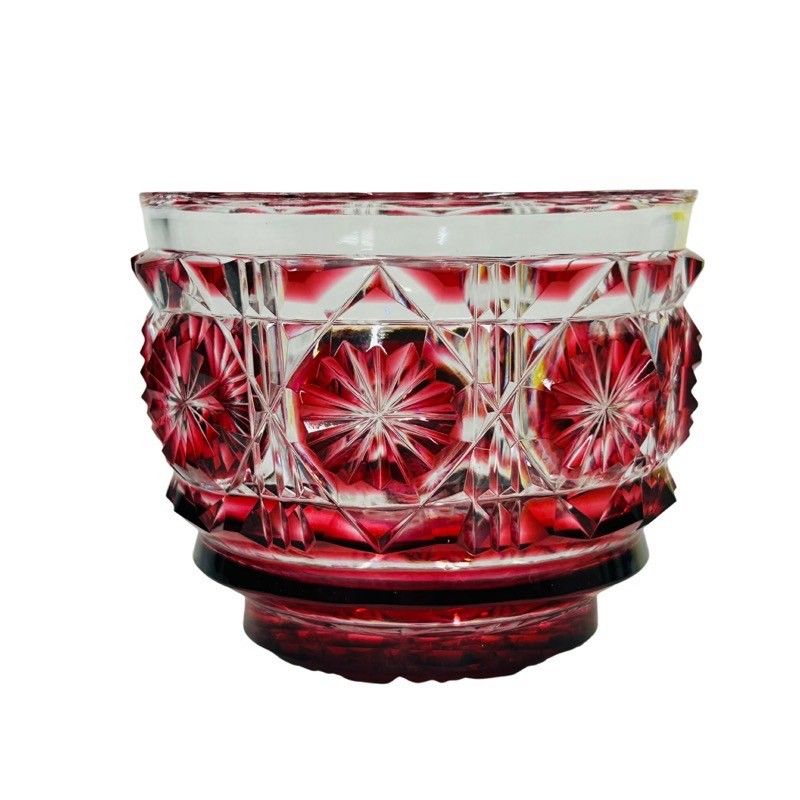 薩摩ガラス工芸作 島津 薩摩切子 色被せガラス 切子 猪口 5客セット 赤 黄 緑 青 藍 52509K190