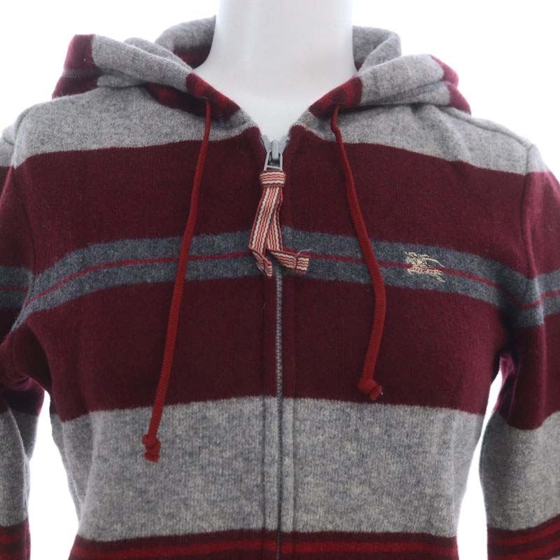 バーバリーブルーレーベル ウールニット パーカー 刺繍ロゴ 裏地総ボーダー バーバリーブルーレーベル ウールニット パーカー 刺繍ロゴ 裏地