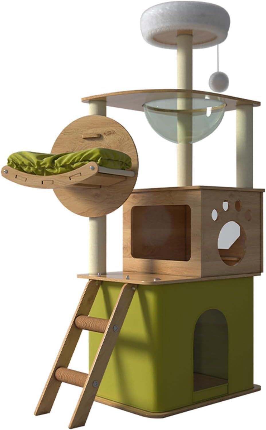 キャットタワー 猫タワー 登りやすい スリム ねこハウス 高さ150cm 天然麻紐 据え置き型 爪とぎポール 宇宙船 見晴台 多頭飼い 運動不足解消 お手入れ簡単 丸角設計 省スペース 木製 高い安定性