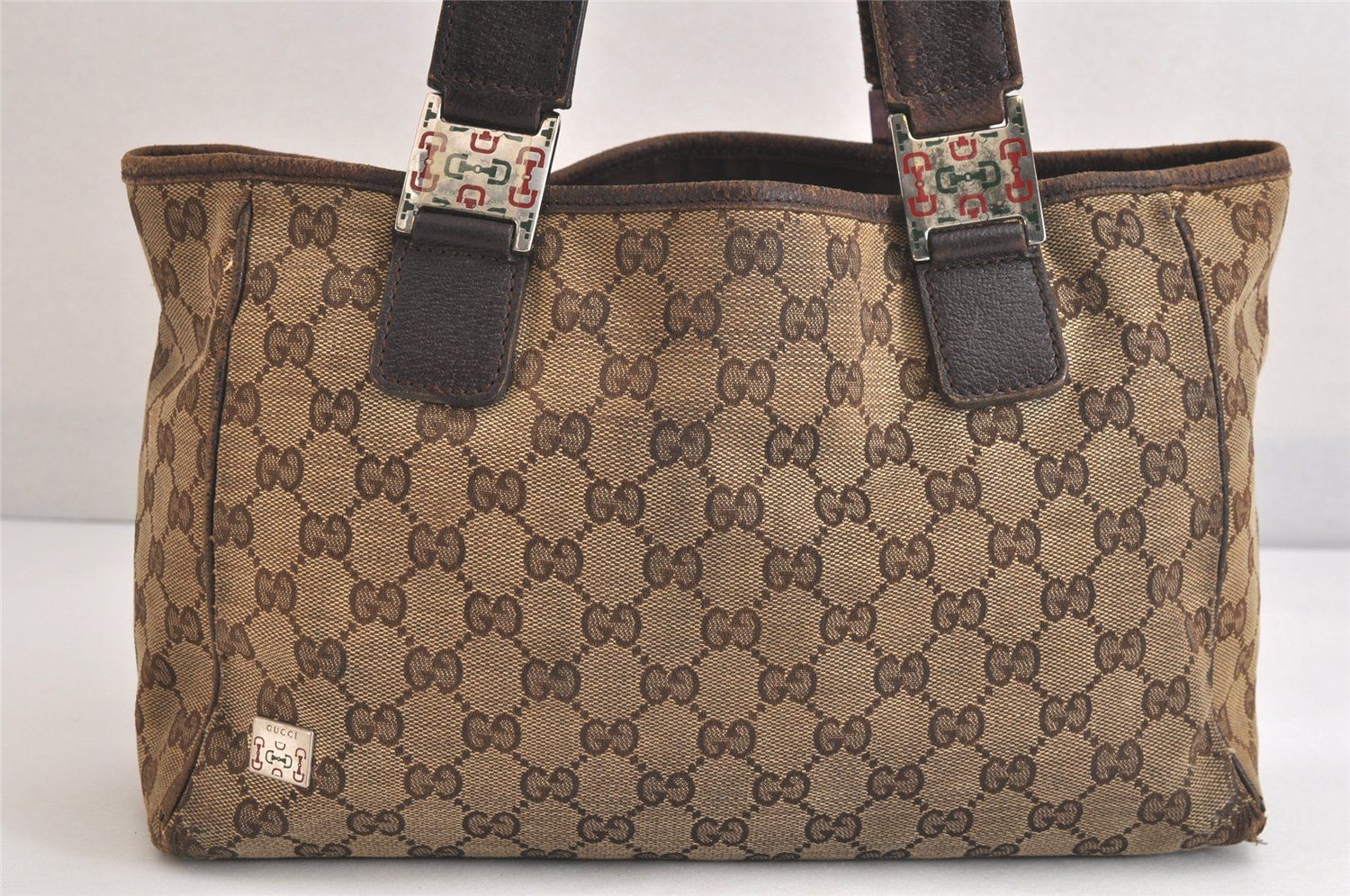 GUCCI グッチ ウェブ シェリーライン トートバッグ GGキャンバス 145810 ブラウン ジャンク 2835N