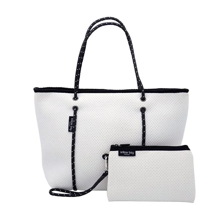 Willow Bay レディース トートバッグ ブティック ネオプレーンジップ プールバッグ ビーチバッグ ジムバッグ マザーズバッグ 通勤バッグ ポーチ付 肩掛け 耐水 ポーチ ダブルハンドル ファスナー開閉 ネオプレン 旅行 ONESIZE ホワイ