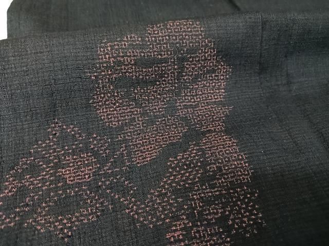 平和屋着物○結城縮 100亀甲 飛び亀甲柄 草花文 正絹 逸品 AABA2656np