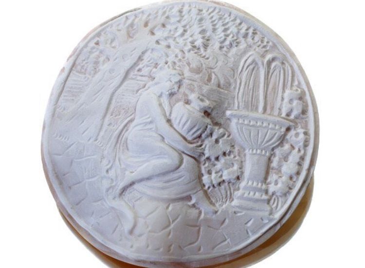 作家品 サイン刻印有 鳥と美しい女性 シェルカメオルース 55.4mm×41.4