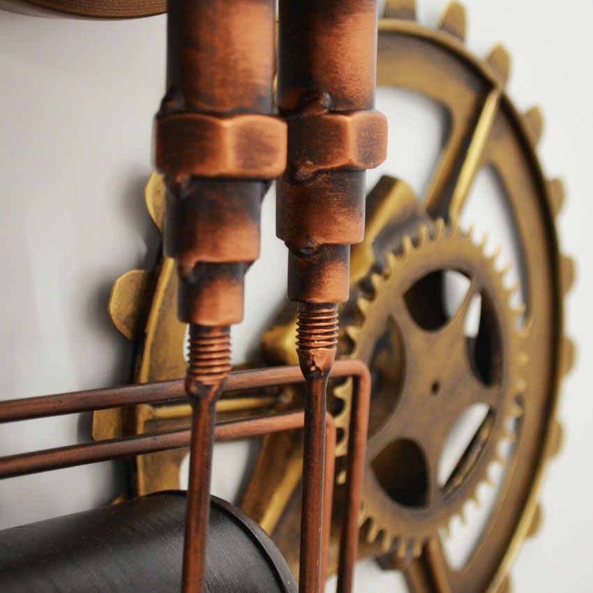 Steampunk ウォールクロック ホワイト スチームパンク 掛け時計 スチーム管 スチームメーター NEXPOTALLINN_EU