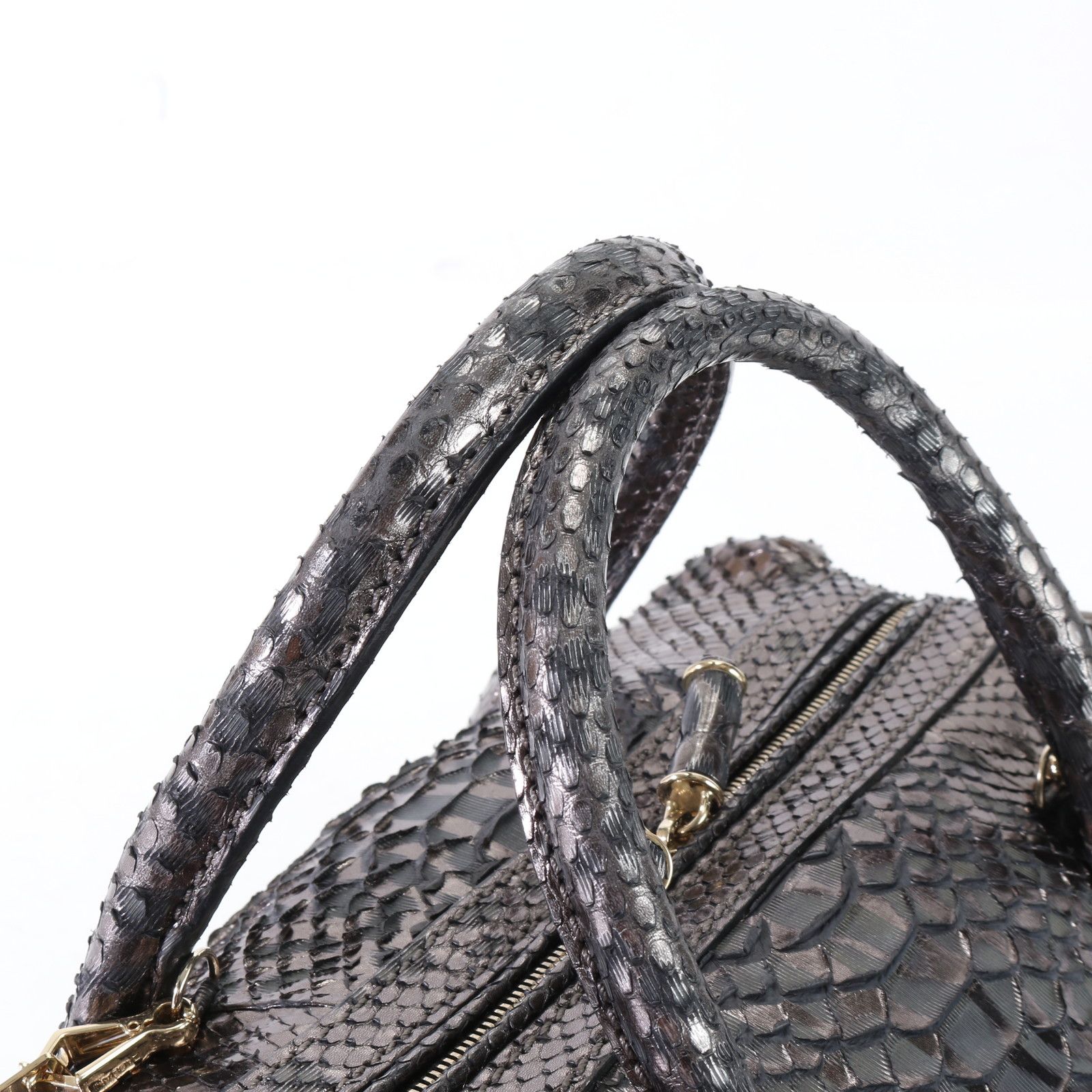 美品 ZAGLIANI ザリアーニ メタリック グレー パイソン レザー