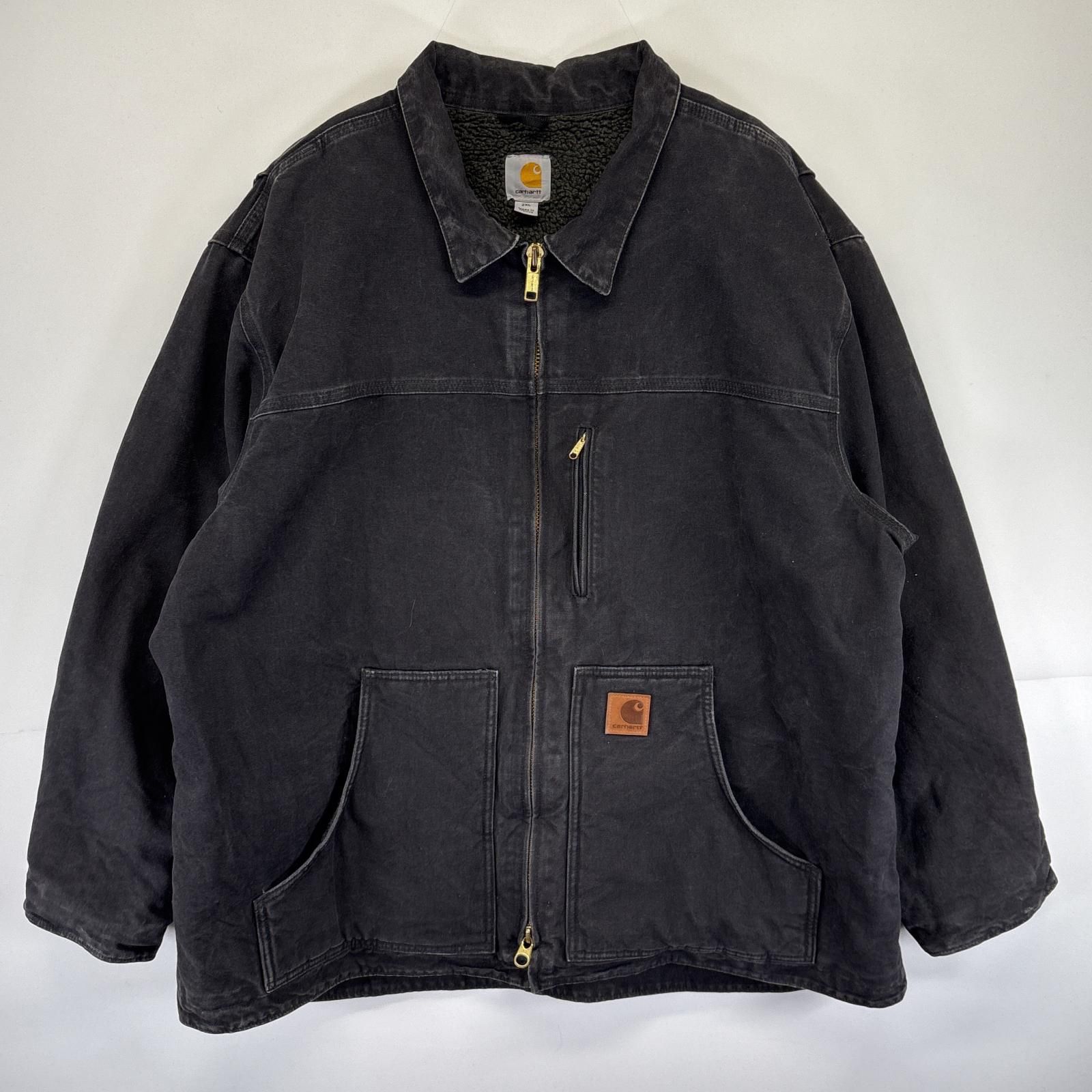 古着 カーハート Carhartt ワークジャケット ダック 大きいサイズ カバーオール 裏地ボア ワンポイントロゴ 2XL ブラック メンズ