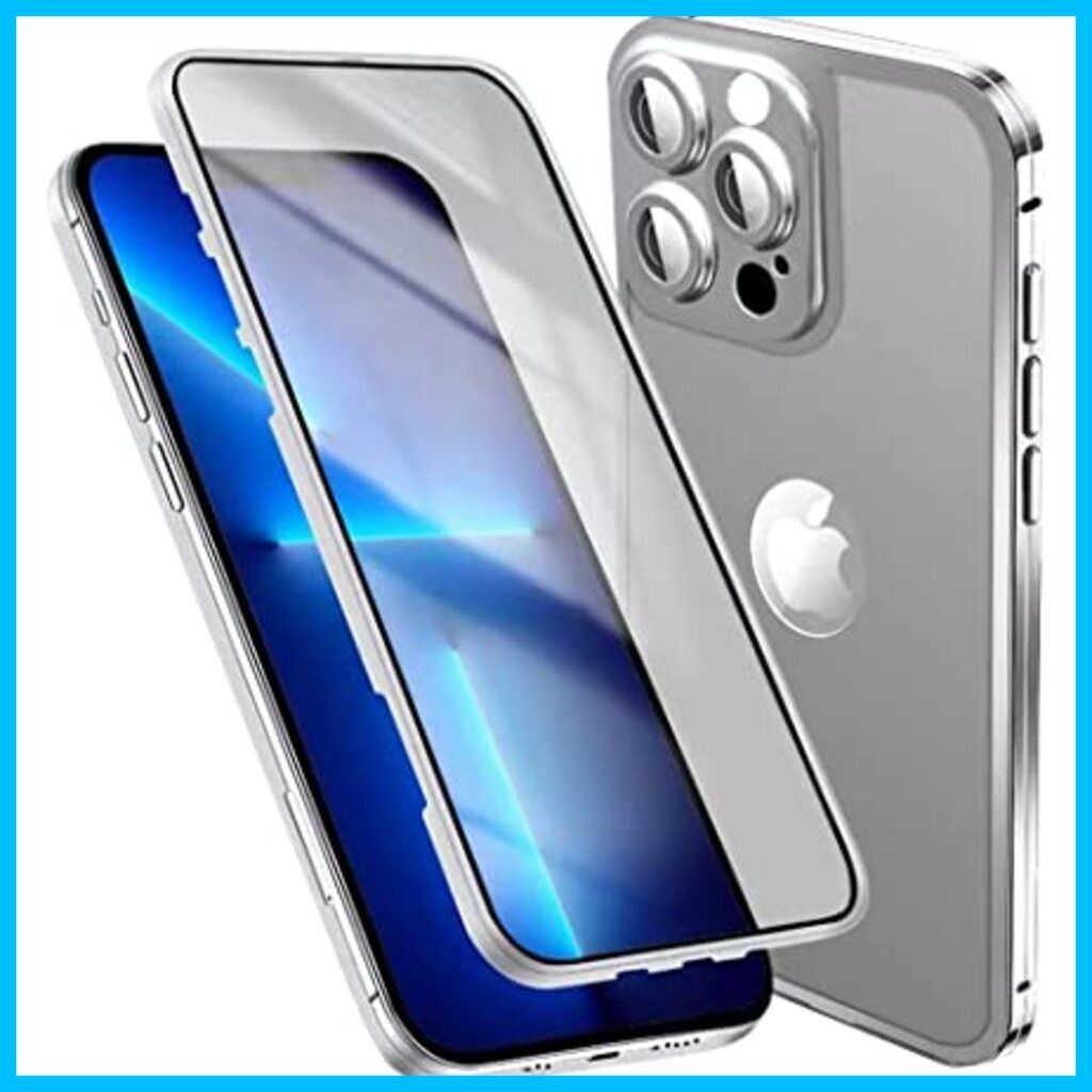 iPhone 14 ケース iPhone1312用ケース 202新型側面チタニウム+両面強化ガラスほぼ裸 軽量 耐衝撃 滑り止め マット仕上げ 極薄  指紋防止 ワイヤレス充電対応 アイフォン 色: シルバー サイズ: iphone 12 Pro用