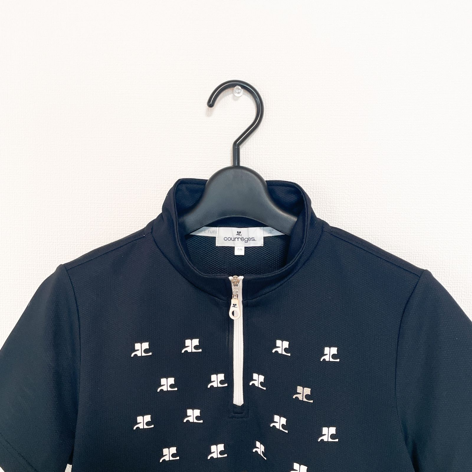 courreges クレージュ ロゴ ハーフジップ ウェア トップス 黒 