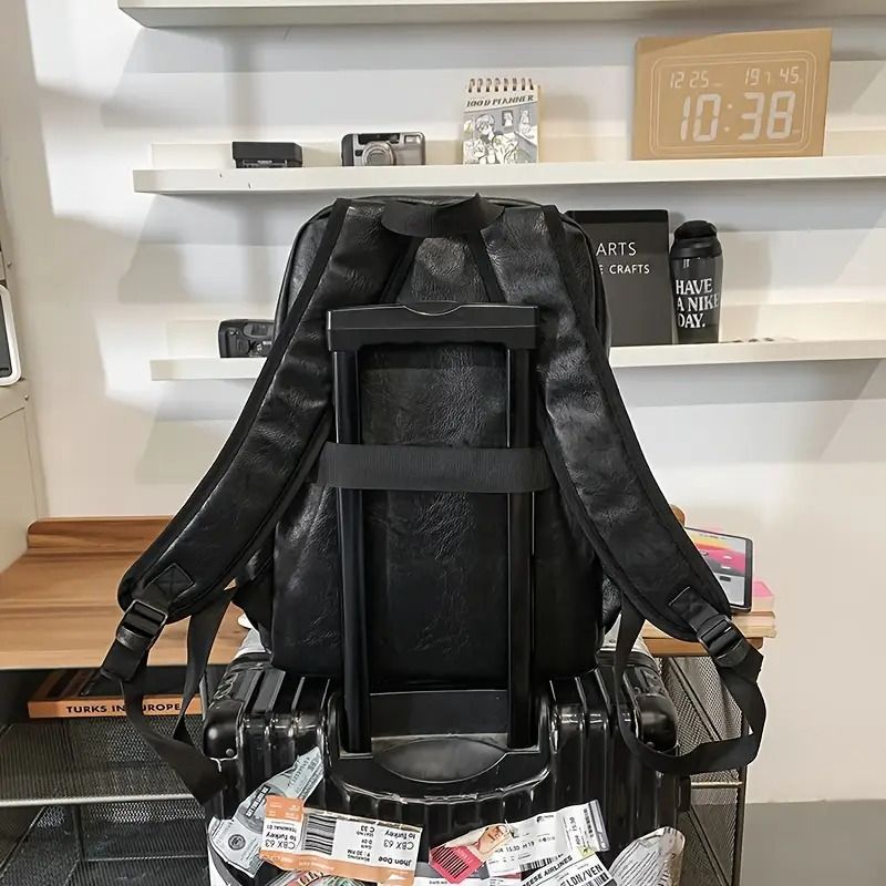 メンズ カジュアル バックパック デイパック 多ポケット付き ソリッドカラー ブラウン 通勤 通学 ビジネス リュック スーツケース装着可