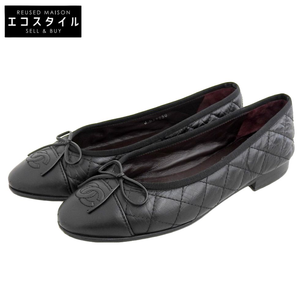 CHANEL レザーブラックパンプス（サイズ36） CHANEL シャネル レザー フラット パンプス レディース ブラック