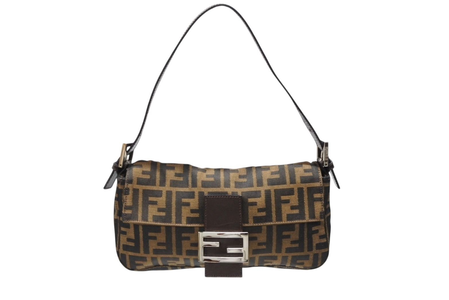 FENDI フェンディ マンマバケット ワンショルダーバッグ 26424 ズッカ柄 キャンバス レザー ブラウン シルバー金具 4b007735