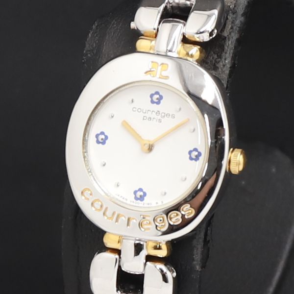 稼働 QZ 良品 COURREGES V400-0660 白文字盤 レディース腕時計