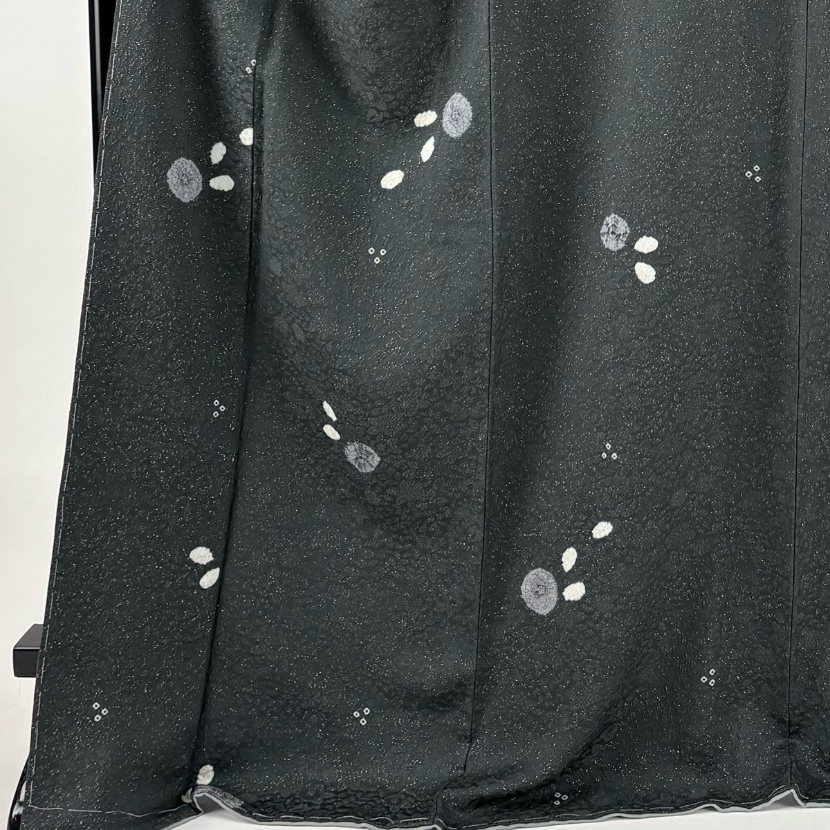 小紋 身丈171.5cm 裄丈71cm L 袷 草花 地紋 絞り 金通し 深緑 正絹