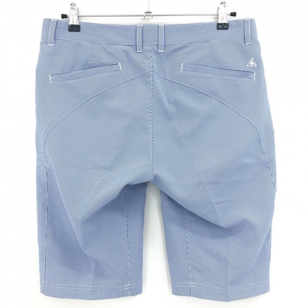 ルコックゴルフ ハーフパンツ ブルー×白 チェック柄 バックロゴ
