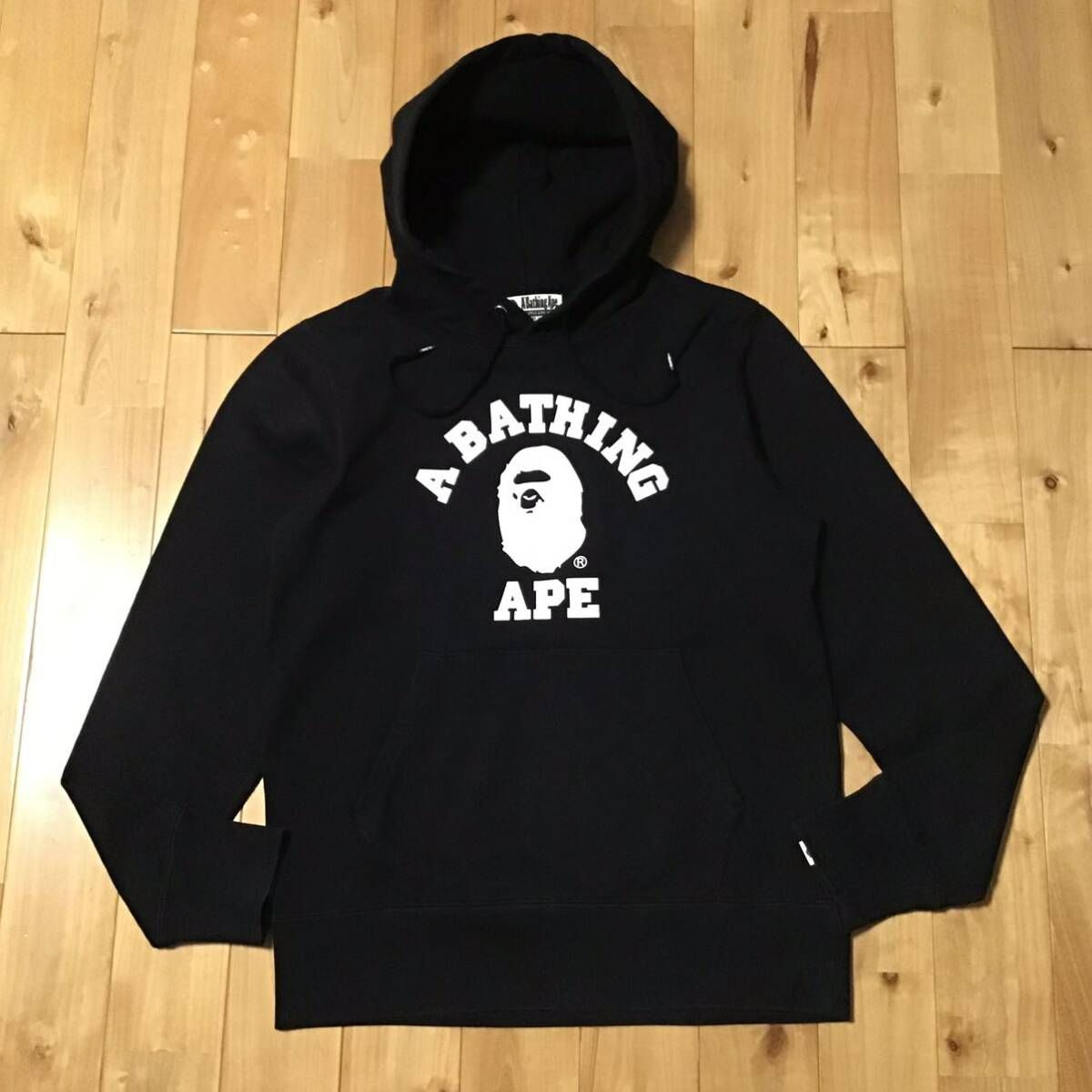 カレッジロゴ プルオーバー パーカー Sサイズ ブラック a bathing ape 
