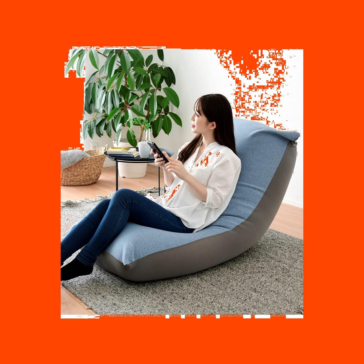 人気商品 ビーズソファー 特大 幅142×奥行65×高さ35cm ビーズクッション 2WAY かため|伸びる生地 カバーが洗える 山善 ビーズ注入口あり ブルー|グレー BS42-1465 BL|GY
