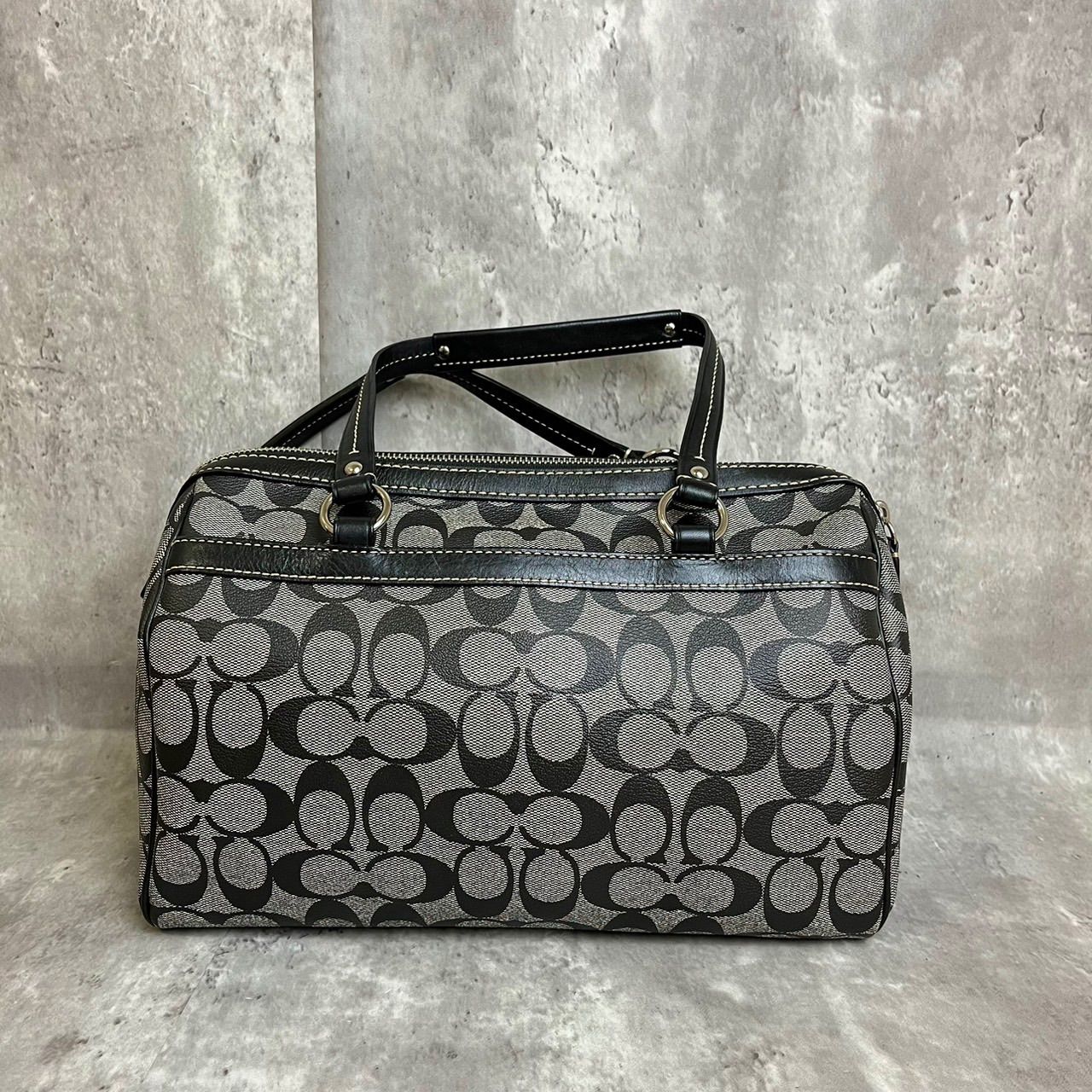 コーチ ボストンバッグ グレー/ブラック ストライプ コーチ