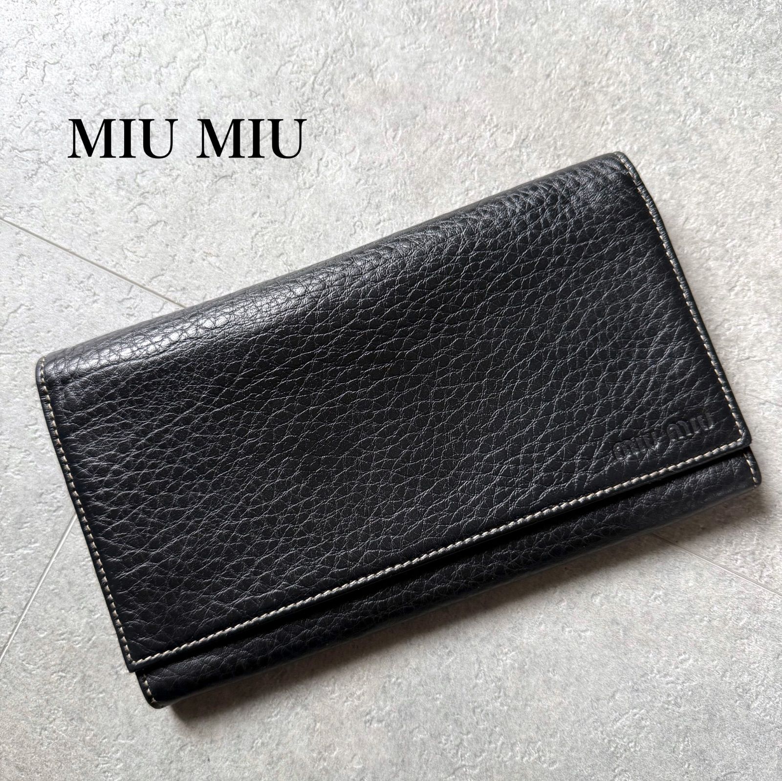 ブラック 長財布 miumiu - MIU MIU 長財布 ブラック Miu Miu 編み込み ミュウ ラウンド レザー 小物