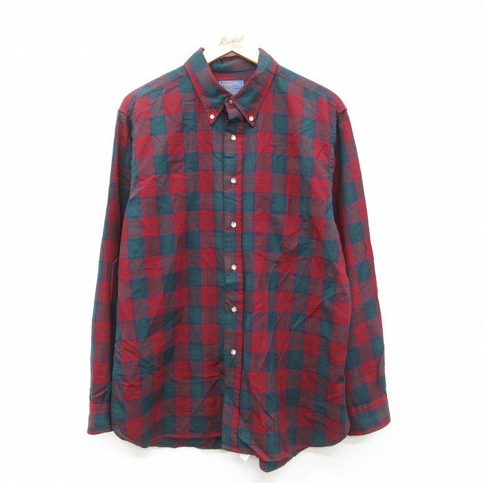 XL 古着 ペンドルトン 長袖 ウール シャツ メンズ 80s ボタンダウン 赤他 レッド タータン チェック spe 25oct03 トップス