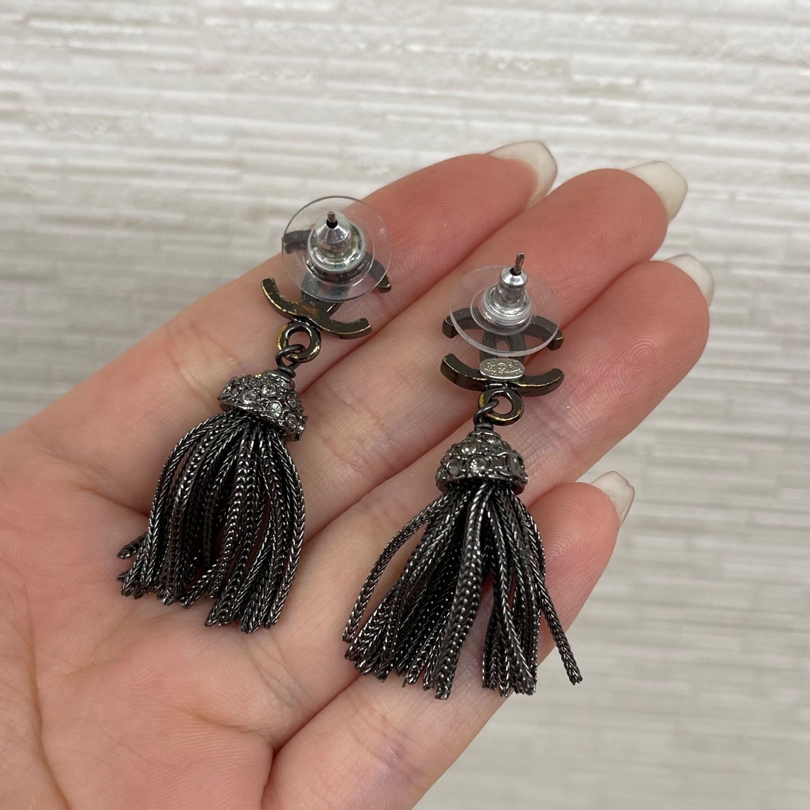 美品】CHANEL シャネル 01P ココマーク フリンジピアス メタル