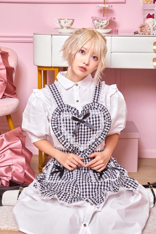 ハートフリルエプロン ギンガムチェック ブラック [セクシー エプロン
