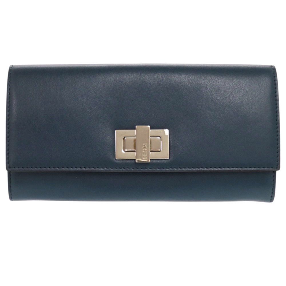 FENDIフェンディ】長財布キャンバス×レザーグレー×ネイビー