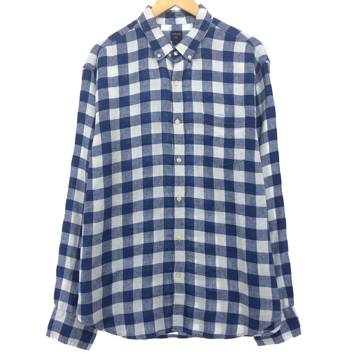 古着 ジェイクルー J.Crew チェック柄 長袖 リネン ボタンダウンシャツ メンズXL/eaa422772