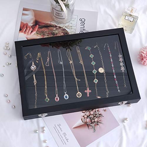 black siawadeky ジュエリーボックス 20本 大容量 透明 PUレザー