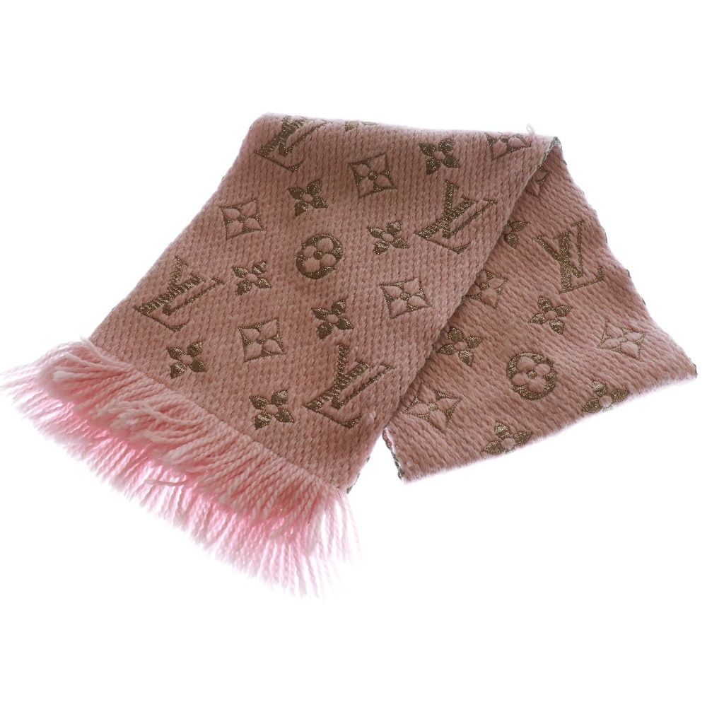 LOUIS VUITTON ルイヴィトン エシャルプ ロゴマニア シャインマフラー シルク レディース ピンク M70466