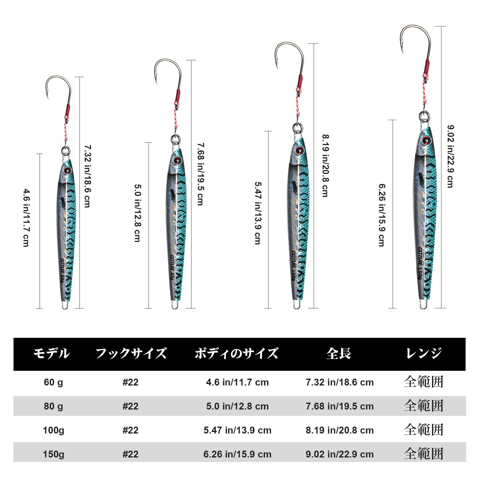 迅速発送】Goture(ゴチュール) ロングジグセット 60/80/100/150g