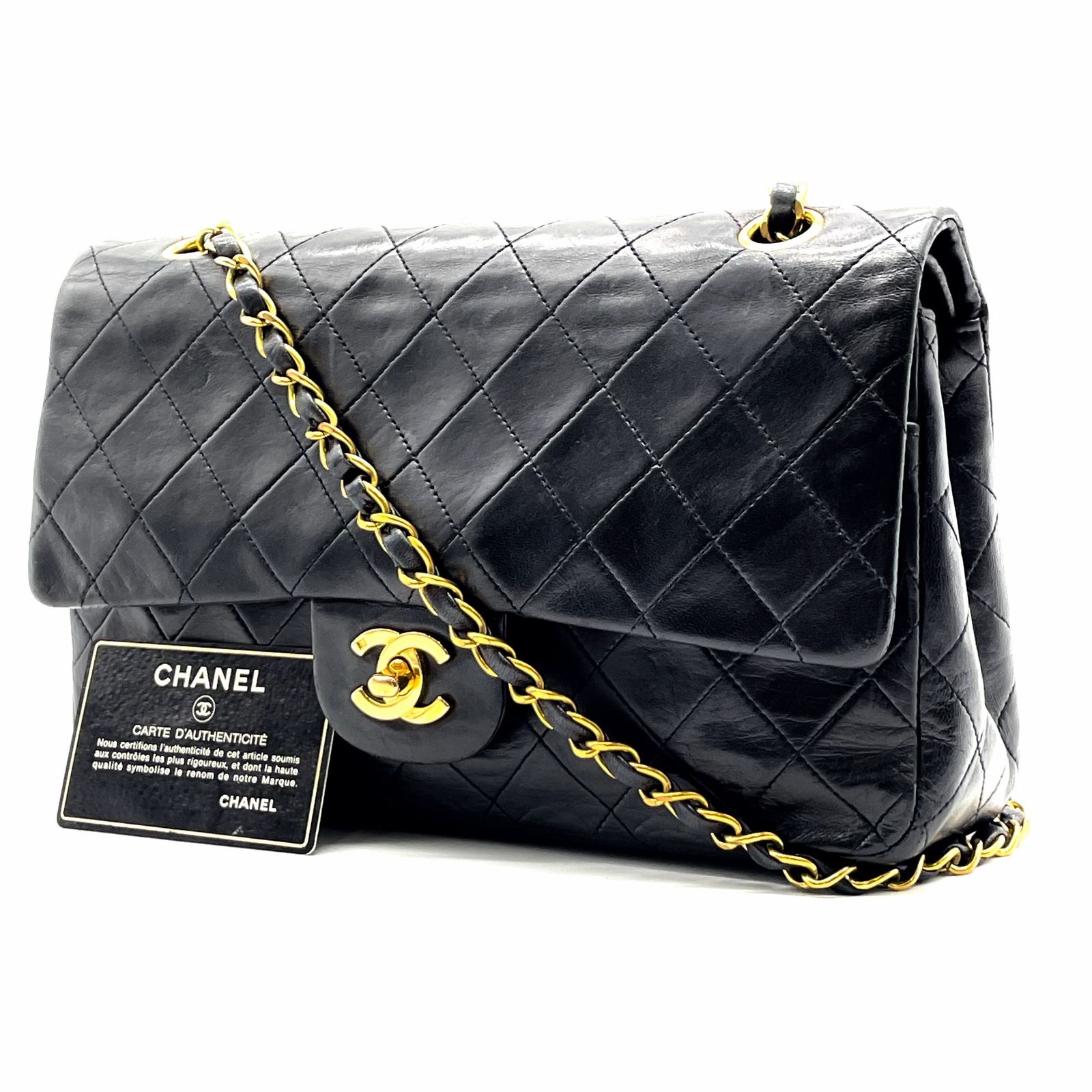CHANEL シャネル Wフラップチェーンショルダーバッグ ラム スキン 