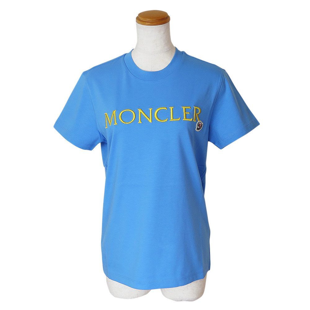 モンクレール Tシャツ 半袖 レディース トップス クルーネック ロゴ 刺繍 ライトブルー MONCLER 8C00009 829HP 72A