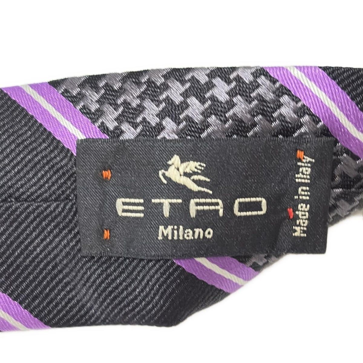 ETRO(エトロ) ネクタイ メンズ美品 - 黒×パープル×ダークグレー